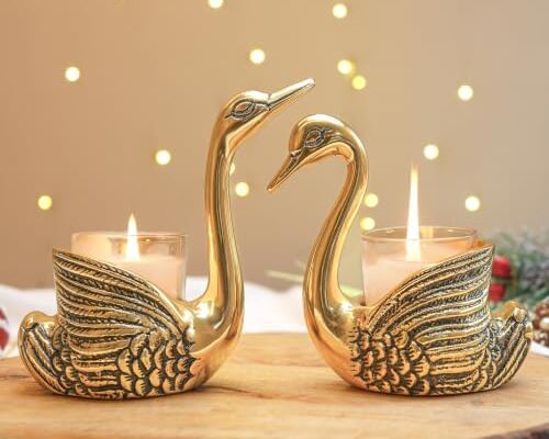 BEHOMA Pair of Swan Candle Holder with Giftbox for Home Decor, Gold | Feng Shui Good Luck Love Gifts Votive Holder for Living Room | Showpiece Wedding Gifts for Couple (Candles not Included) Gold